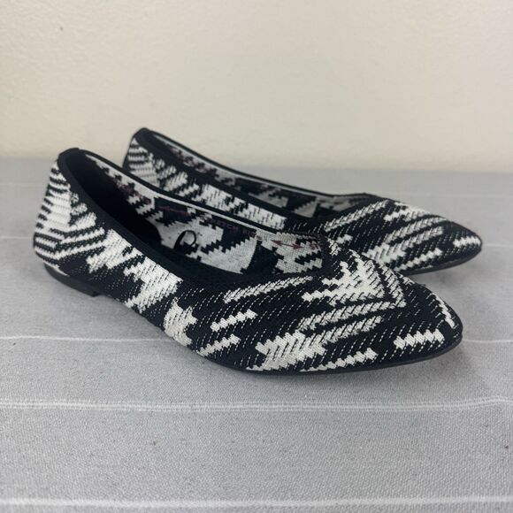 Skechers Cleo Knit Ballet Flats Point Toe Slip On Shoes Blurry Black White 9.5 - Picture 1 of 9
